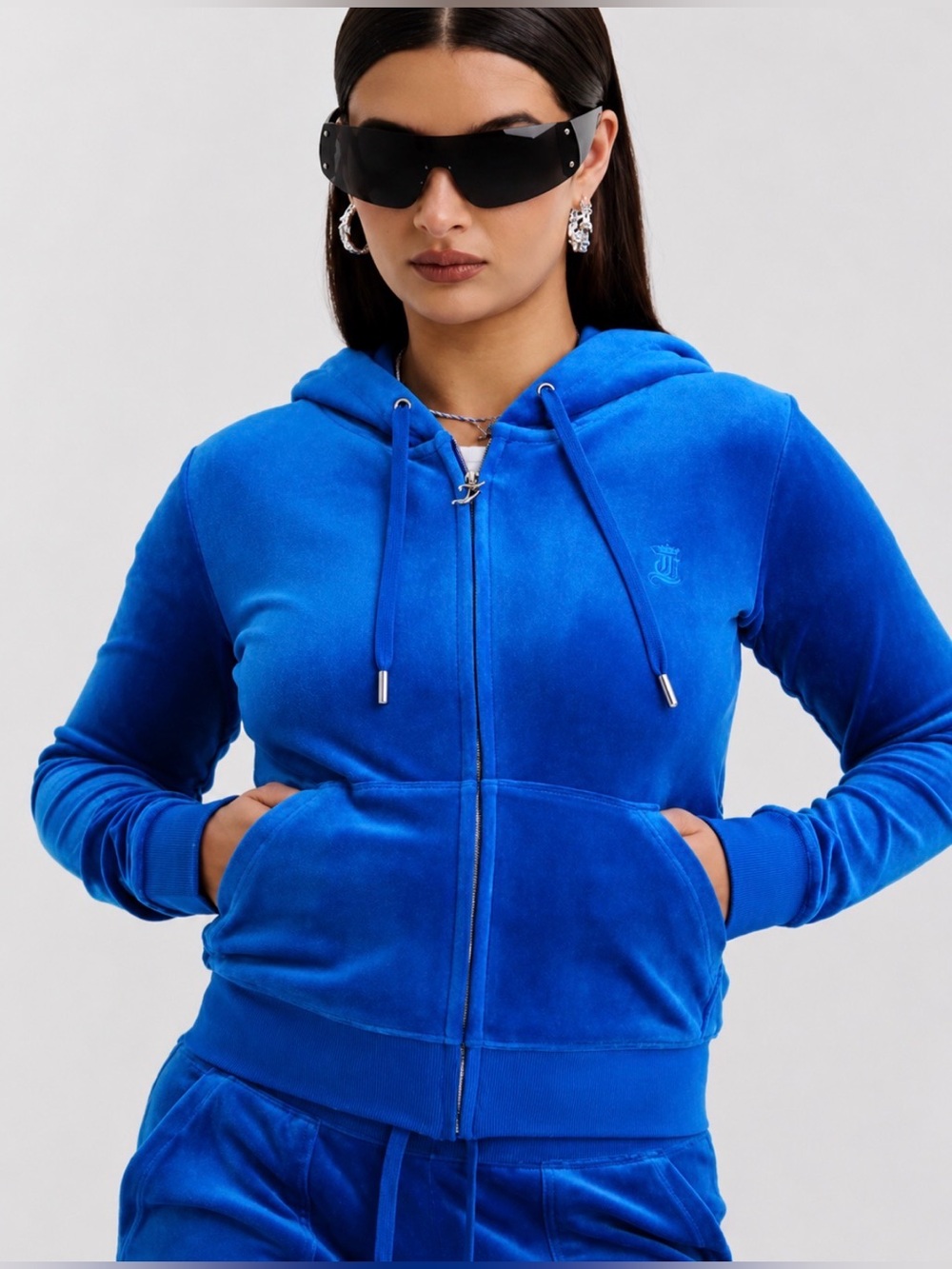 Juicy Couture Y2K Blue Velour Hooded Sweatshirt 1X